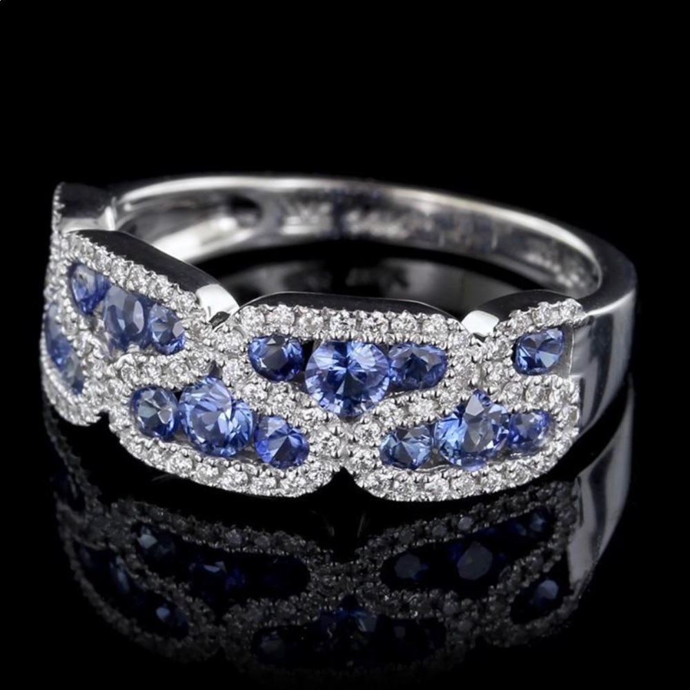 Blue sapphire and diamond Le Vian band 14k white